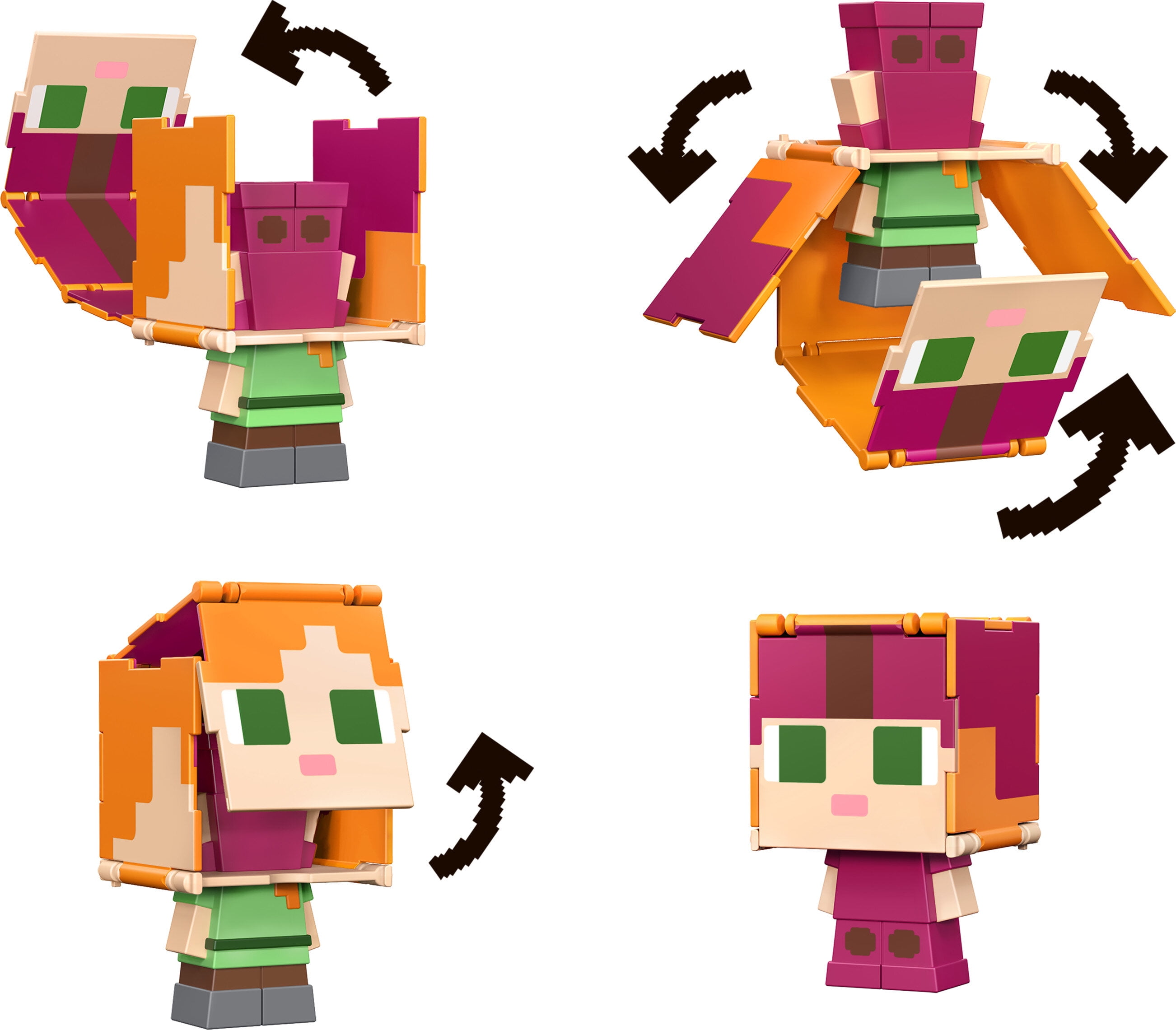 Minecraft Flippin’ Figs Alex & Axolotl Figures 2Pack, 2in1 Fidget Play & Pixelated Design  (图3)