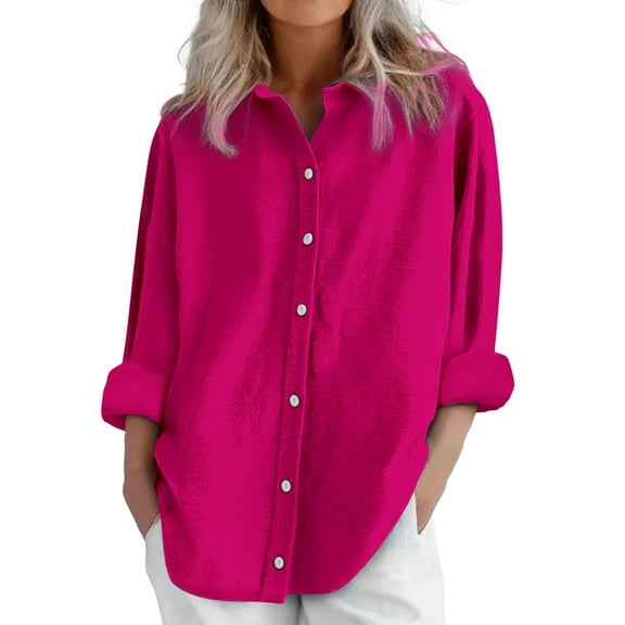 Endives Womens Daily Casual Linen Shirts Long Sleeve Shirts Tops Casual Blouses Loose Fit Shirt