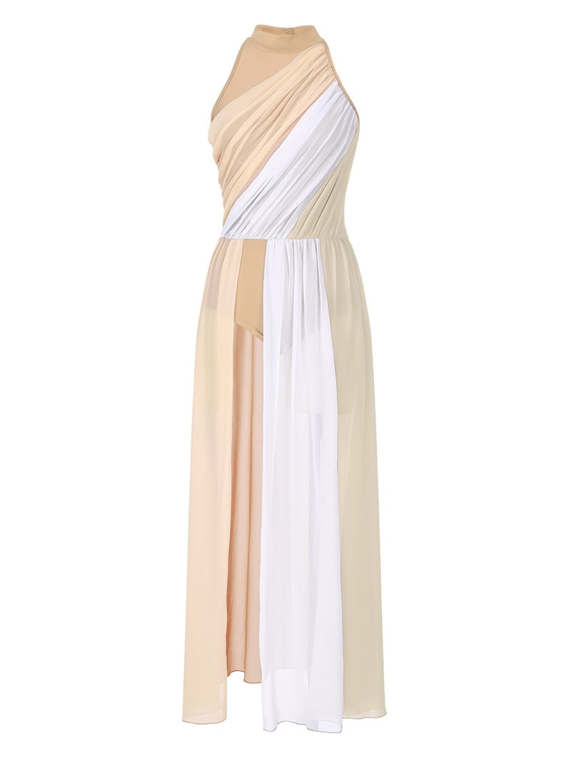 white christmas dresses Miss Circle The Glint Gold Ruched Chiffon Long Maxi Dress S