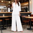 thumbnail image 7 of Women's Cotton Linen 2-Piece Outfit V-Neck Button Top Wide Leg Pants Casual Vacation Loungewear Set White XXL(XXL), 7 of 7