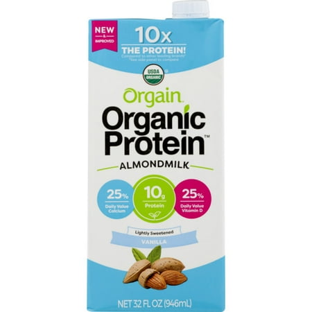 (2 pack) Orgain Organic Protein Almond Milk, Sweetened Vanilla, 10g Protein, 32 fl (Best Vanilla Almond Milk)
