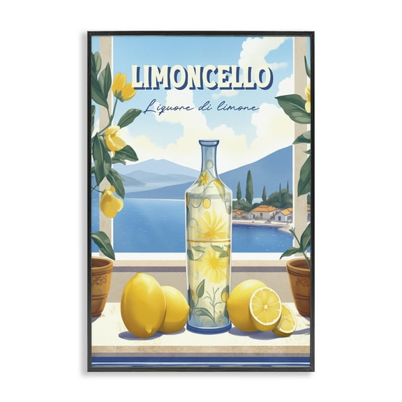 Stupell Industries Limoncello Coastal View Food & Beverage Painting Black Framed Art Print Wall Art, 12 x 18