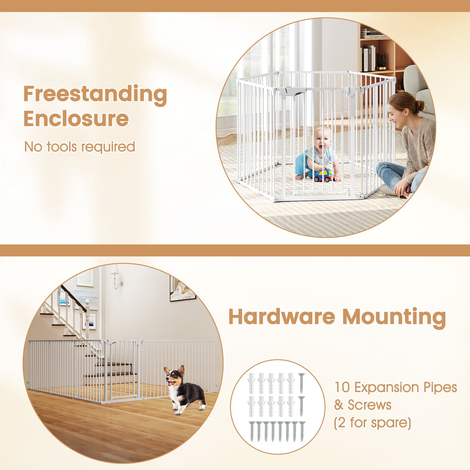Gymax 6-Panel Adjustable Pet Safety Fence w/Auto-close Door & Double Locking System White