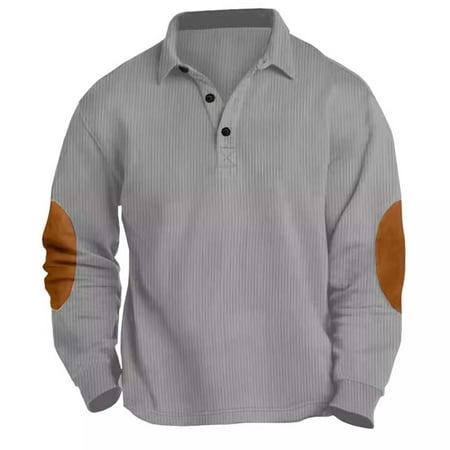 

Tao Men s Corduroy Sweatshirt Casual Long Sleeve Stand Collar Button Pullover Sweatshirts With Pockets GrayXL