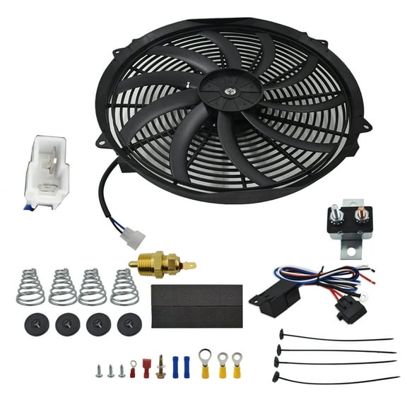 SEBLAFF 16 Inch Black Electric Radiator Fan High 3000 cfm Thermostat Wiring Switch Relay Kit