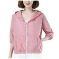 thumbnail image 2 of Fglymey Women Summer Jacket Long Sleeve Hooded Thin Coat Loose Sun Protection Clothing Female Jacket Pink M, 2 of 5