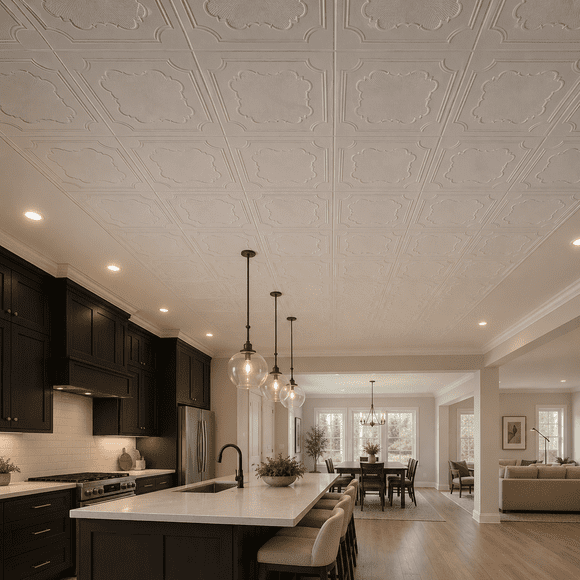 Styrofoam Ceiling Tiles to Cover Popcorn Ceiling (covers 64.5 sq.ft.)