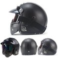 thumbnail image 3 of Casco abierto vintage de cuero sintético 3/4 para motocicleta y bicicleta con máscara protectora, 3 of 5