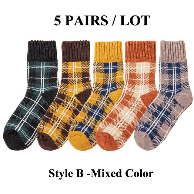 Calcetines térmicos de lana para mujer, medias cálidas y súper gruesas para senderismo, trabajo en invierno, tubo medio suave, 5 pares