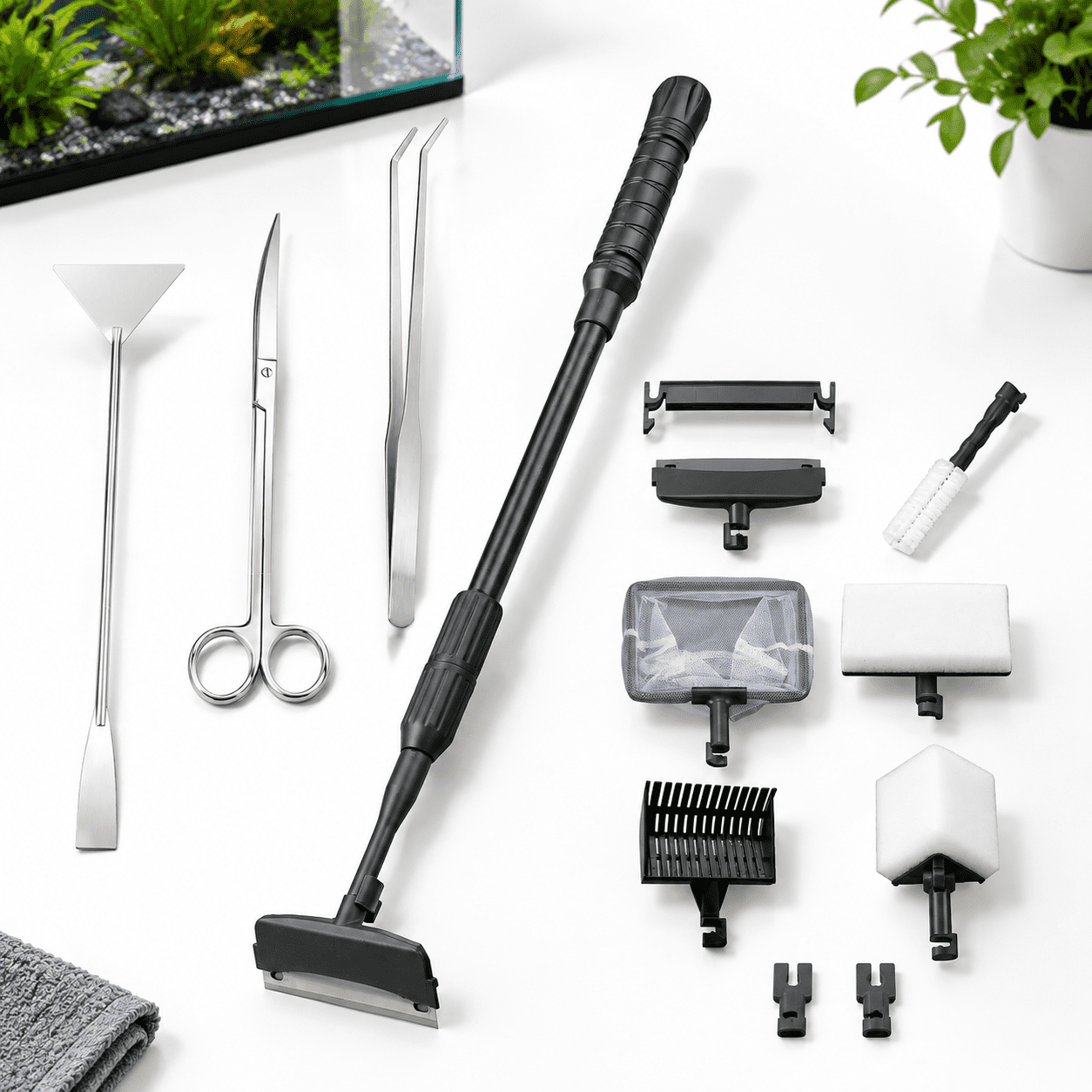 9IN1 20~36In Aquarium Cleaning Tool Set with Long Telescoping Handle