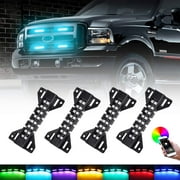 LED Grille Lights RGB Color - 4 Pods Front Grill Light - Smartphone APP Contro/Music/Timing/Flashing Strobe Modes