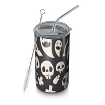 20oz Coffee Tumblers Spooky Halloween Icons Pattern Stainless Steel Vacuum Insulated Travel Tumbler Coffee Cups Mug with Lid and Straw with Cleaning Brush for Cold & Hot Drinks