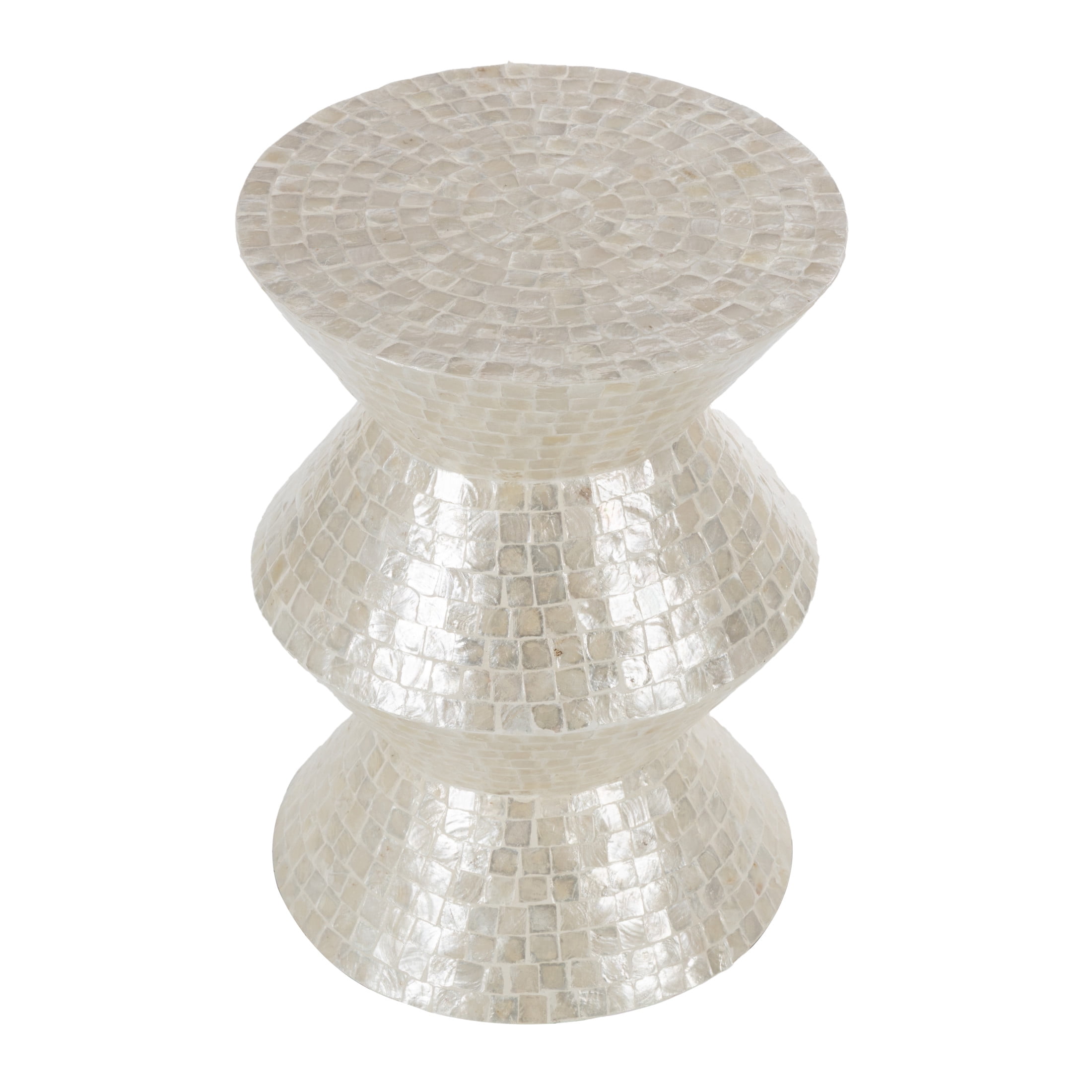DecMode 16" x 22" Cream Capiz Shell Mosaic Inlay Accent Table, 1-Piece