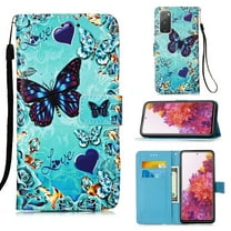 For Samsung Galaxy S20 FE Case, Mantto Patterned Phone Case With Hand Rope Strap Cute Painted Flip Card Wallet Slots Case,Kickstand Phone Skin For Samsung Galaxy S20 FE 5G, Heart Butterfly