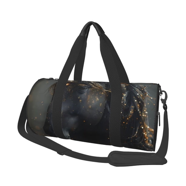 Easygdp Black And Gold White Horse Bolsa de Viaje, Bolsa de Mano, Bolsa de Gimnasio, Bolsa de Equipaje para Viaje