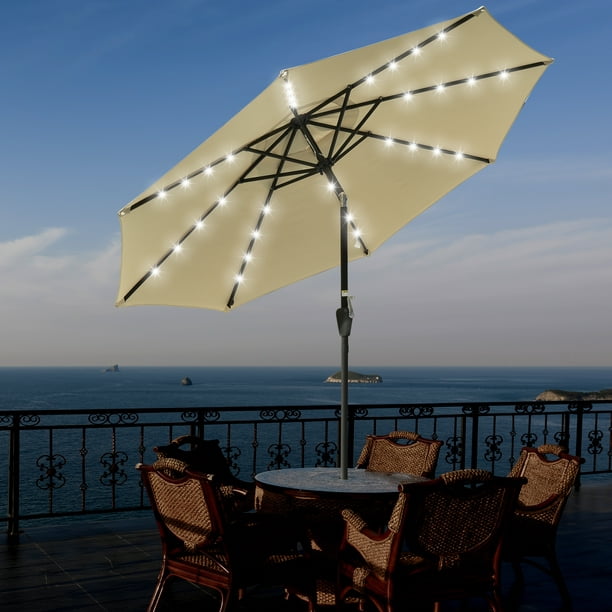 LAGarden 9Ft Solar Powered 32 LED Lights Patio Umbrella With Crank
