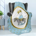 thumbnail image 4 of Gender Reveal Soft Flannel Fleece Throw Blanket, It's a Prince Words with a Newborn Boy Riding a Horse Fleur de Lis Motifs, Cozy Plush for Indoor and Outdoor Use, 60" x 80", Multicolor, by Ambesonne, 4 of 5