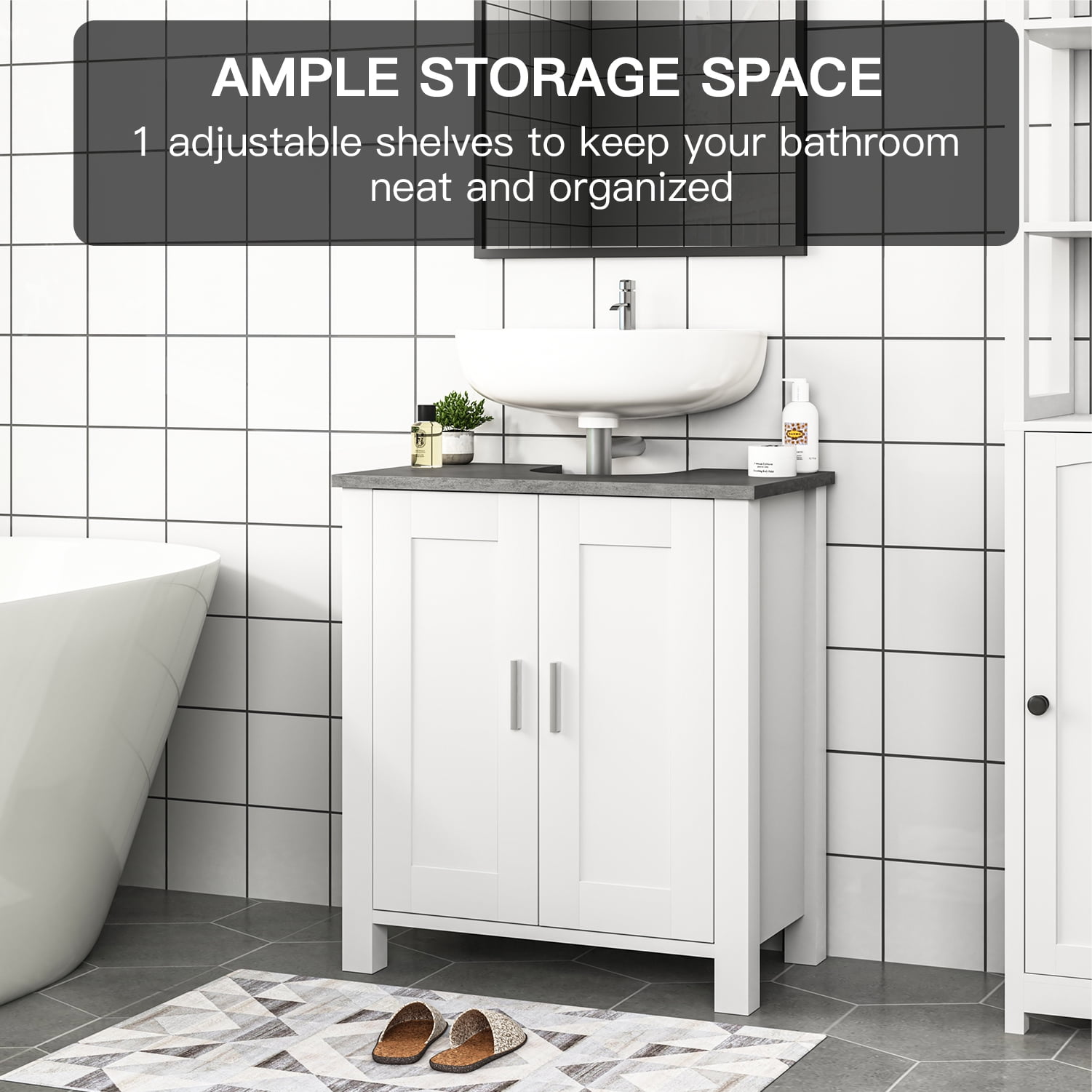 Kadyn Bathroom Sink Cabinet, Single Sink Bathroom Vanity Base Cabinet, White