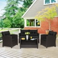 thumbnail image 3 of Gymax 4PCS Outdoor Conversation Set Patio PE Rattan Set w/ Glass Table & Sofa Cushions Black, 3 of 10