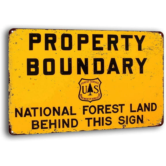 Tin Sign Property Boundary National Forest Vintage Reproduction Metal Tin Sign Wall Decor 8 x 12 inches