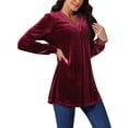 thumbnail image 4 of INSPIRE CHIC Women's Velvet Top V Neck Long Sleeve Casual Loose Fit Blouse T-Shirt S Wine Red, 4 of 6