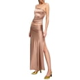 thumbnail image 6 of Biekopu Women's Summer Satin 2PCS Outfits,Solid Color Strapless Tube Tops + High Waist Bodycon Slit Long Skirt, 6 of 6