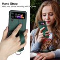 thumbnail image 3 of Case for Samsung Galaxy Z Flip 4 5G (2022) with Strap, PU Leather Back Cover + Hard PC Protective Shell Phone Case for Z Flip4 - Green, 3 of 7