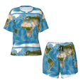 thumbnail image 2 of Yiaed Earth View World Map Print Short Sleeve Pajama Sets for Women Casual Crew Neck 2 Piece Lounge Sets Women's Short-Sleeved Pajama-X-Large, 2 of 5
