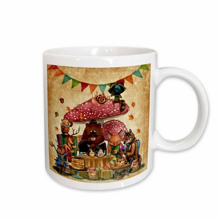 

3dRose Woodland Animal Friends in Autumn have Teatime in Forest - Ceramic Mug 15-ounce