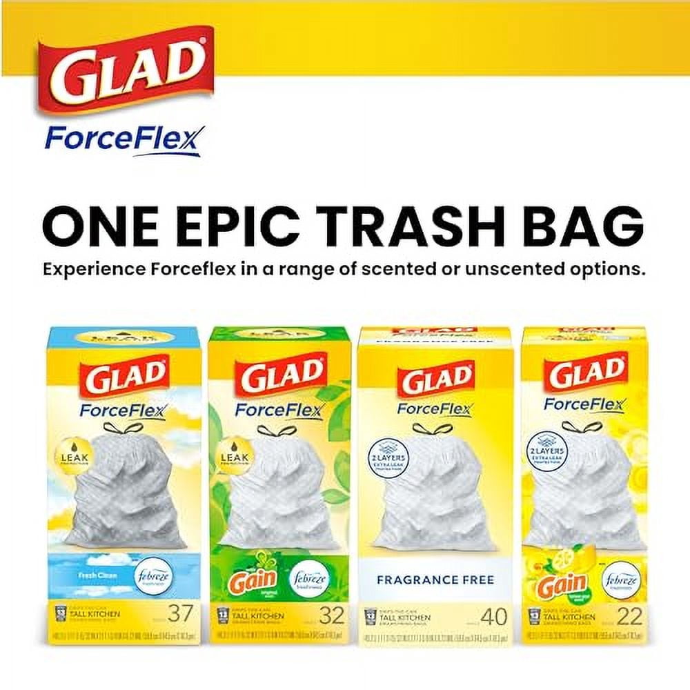Glad Trash Bags, ForceFlex Tall Kitchen Drawstring Garbage Bags, 13 Gal, Fragrance Free, 110 Ct, Package May Vary