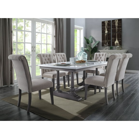 Acme Yabeina Dining Set in Marble Top & Gray Oak Finish Indoor 71"W x 42"L x 40"H