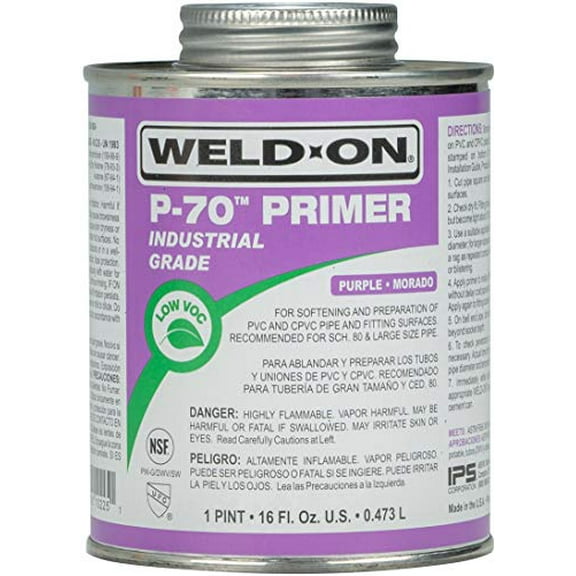 10225 P-70 Industrial Grade PVC/CPVC Non-Bodied Primer - Fast Acting and Low-VOC, Purple, 1 Pint (16 fl oz)
