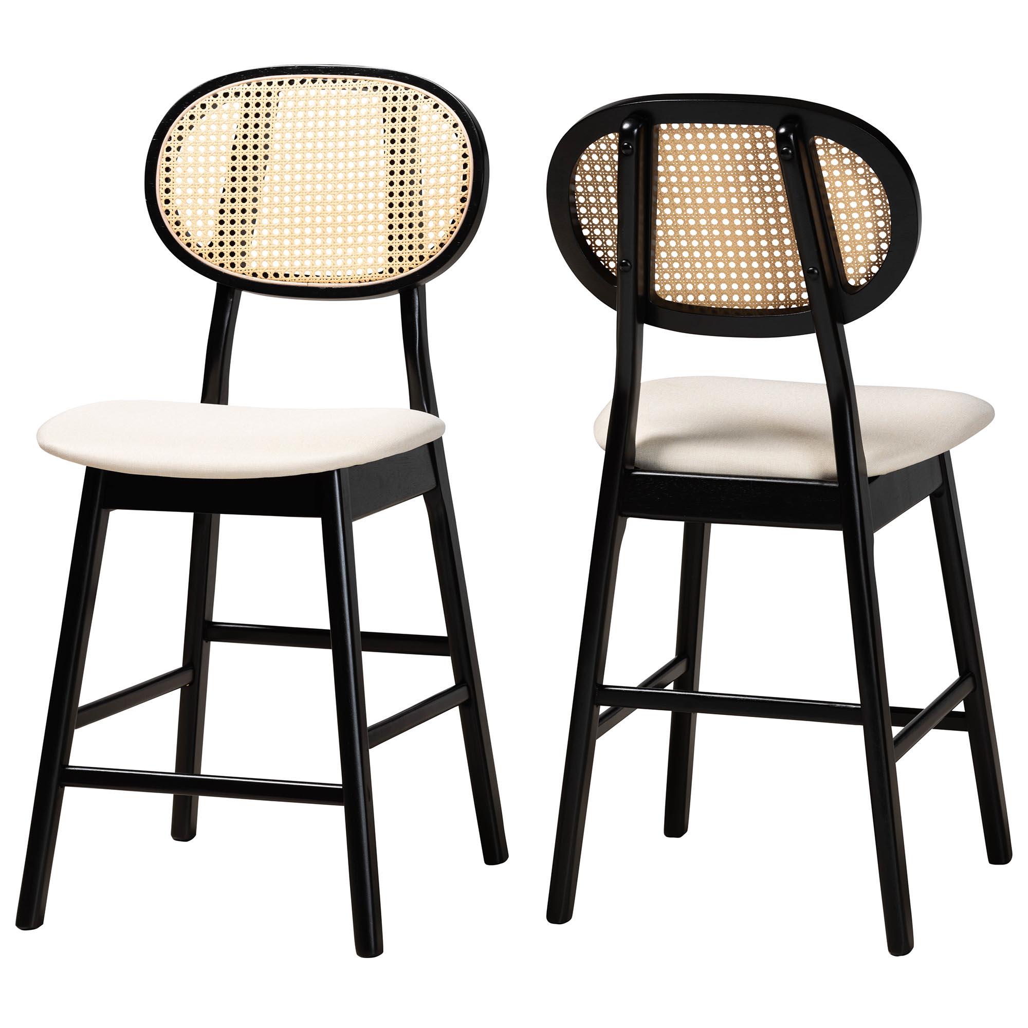 Baxton Studio Darrion Mid-Century Modern Cream Fabric and Black Finished Wood 2-Piece Counter Stool Set