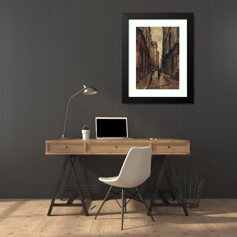 Paul Schaan 18x24 Black Modern Framed Museum Art Print Titled - Rue Beaubourg at the Corner of Rue Simon-Le-Franc (1897)
