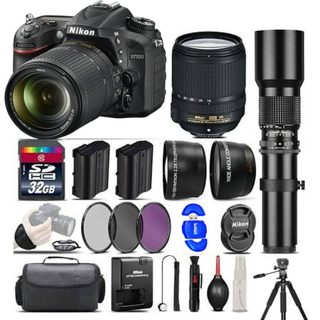Nikon D7200/D7500 DSLR Camera + Nikon 18:140mm VR Lens + 500mm Telephoto : 32GB Supreme Bundle