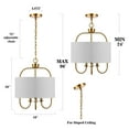 thumbnail image 3 of SAFAVIEH Jemmi 3-Light LED Brass Gold Metal Pendant Light with 100% Off-White Cotton Shade, 3 of 6