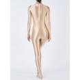 thumbnail image 4 of Zaldita Women's Shiny Glossy Solid Color Gymnastics Unitard Mock Neck Long Sleeve Footed Leotard Nude M, 4 of 7