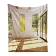 thumbnail image 1 of Italian Soft Flannel Fleece Throw Blanket, Summer Town House in Spring Vivid Garden Sunny Sky Art Print, Cozy Plush for Indoor and Outdoor Use, 50" x 60", Pale Caramel White, by Ambesonne, 1 of 6