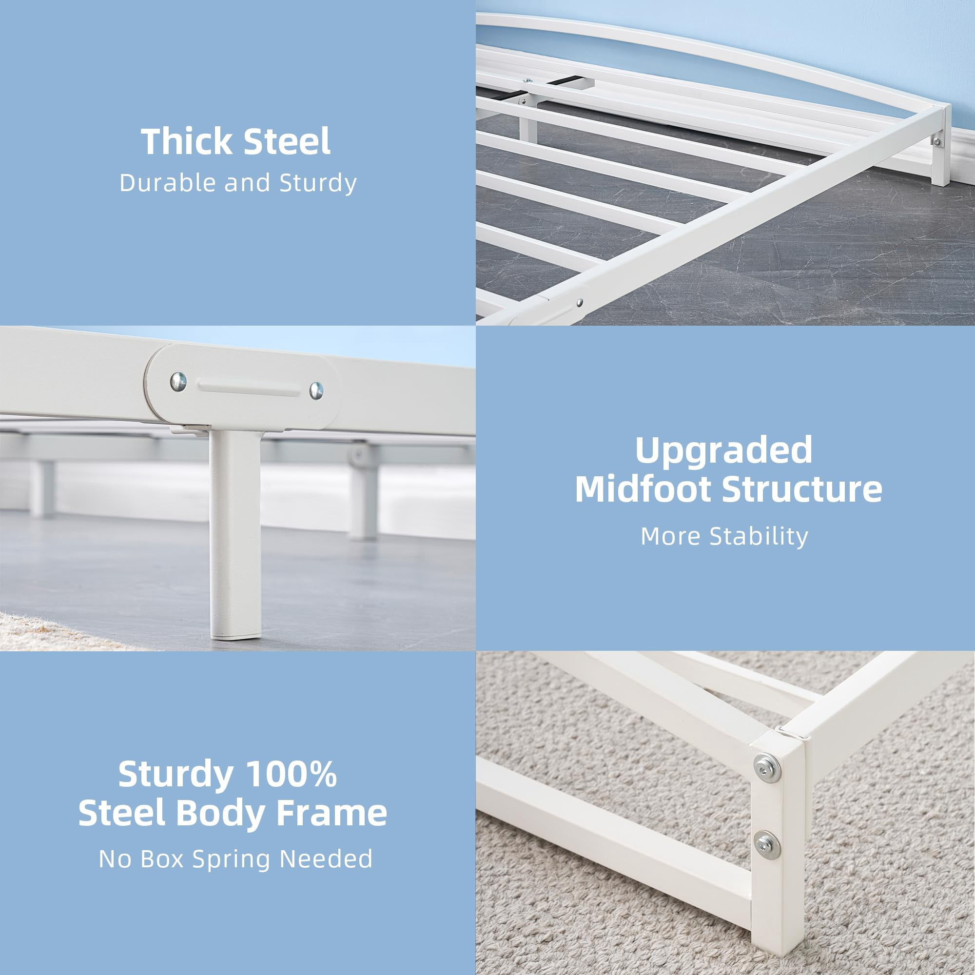 TROPOW King Size Bed Frame,6 Inch Metal Platform Bed Frame, Low Profile Bed Frame with Sturdy Steel Slats Support, Mattress Foundation, No Box Spring Needed, Easy Assembly,White
