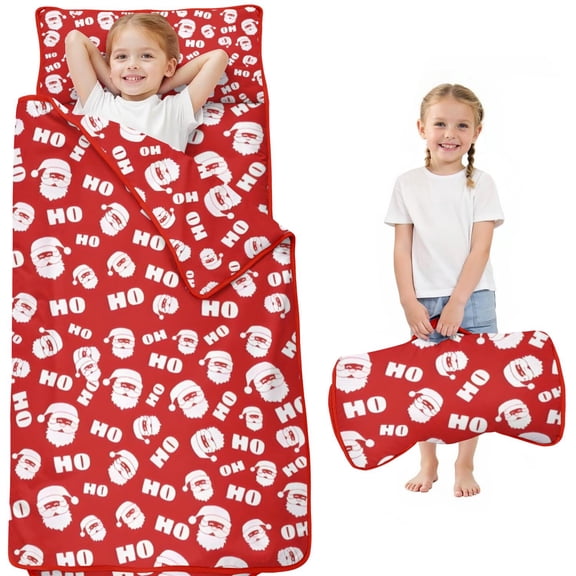 Red Christmas Santa Pattern Toddler Nap Mats for Kids Preschool,50"x20" Sleeping Mat Bag or Kids,Toddler Sleeping Bag,Toddler Nap Mat or Daycare