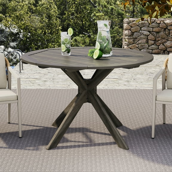 Noble House Stamford 47.25" Round Wooden Patio Dining Table in Gray