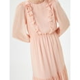 thumbnail image 5 of Crew Neck Ruffle Puff Sleeve Chiffon Long Dress, 5 of 6