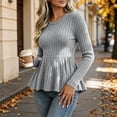 thumbnail image 4 of Bxsruta Womens Tops Long Sleeve Crew Neck Shirts Ribbed Knit Peplum Blouses Casual Fitted, 4 of 7