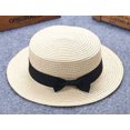 thumbnail image 2 of Baby Bowknot Straw Sun Hat, Breathable Kids Beach Hat for Boys Girls, Adjustable Toddler UV Protection Cap, Summer Gift(One size,Beige), 2 of 2