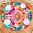 thumbnail image 2 of Colorful Tie Dye Pattern Round Fitted Tablecloth with Elastic Edge,Dining Table Cover Waterproof,Outdoor Round Tablecloth for Camping,Dining,Indoor and Outdoor, 2 of 7