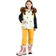 thumbnail image 2 of SGFCWSX Kids Snowsuits Set for Girls Furry Hooded Color Block Ski Jacket and Snow Pants Waterproof Insulated Winter Outfit Yellow Size 2-3Years, 2 of 4