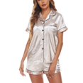 thumbnail image 2 of Women's Satin Pajama Set Short Sleeve Pajamas Button Up Soft Cool Silky Pjs 2 Piece Fall Summer Comfy Golden Large, 2 of 5