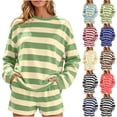 thumbnail image 7 of AKOEE Striped 2 Piece Shorts Sets for Women Casual Trendy Crewneck Long Sleeve Oversized Pullover & Shorts (M, Brown), 7 of 7