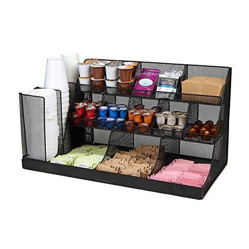 Mind Reader Cup and Condiment Station, Countertop Org, Coffee Bar, Kitchen, Metal Mesh, 60.3L x 29.2W x 31.8H cm, Black