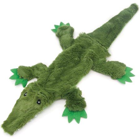 Best Pet Supplies 2-in-1 Stuffless Squeaky Dog Toys with Soft Durable Fabric for Small Medium and Large Pets No Stuffing for Indoor Play Holds a Plastic Bottle - Alligator Medium